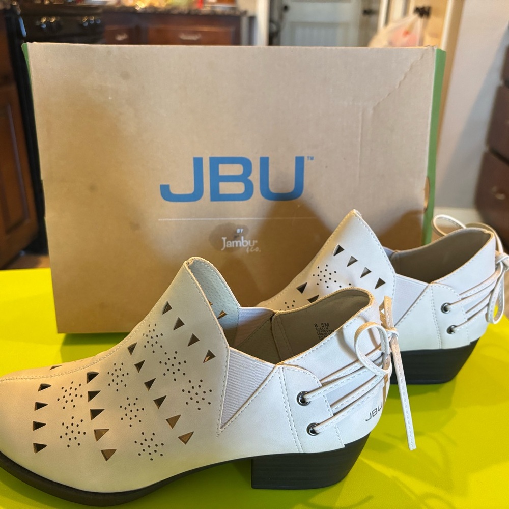 JBU White Ankle Booties with Perforated Design